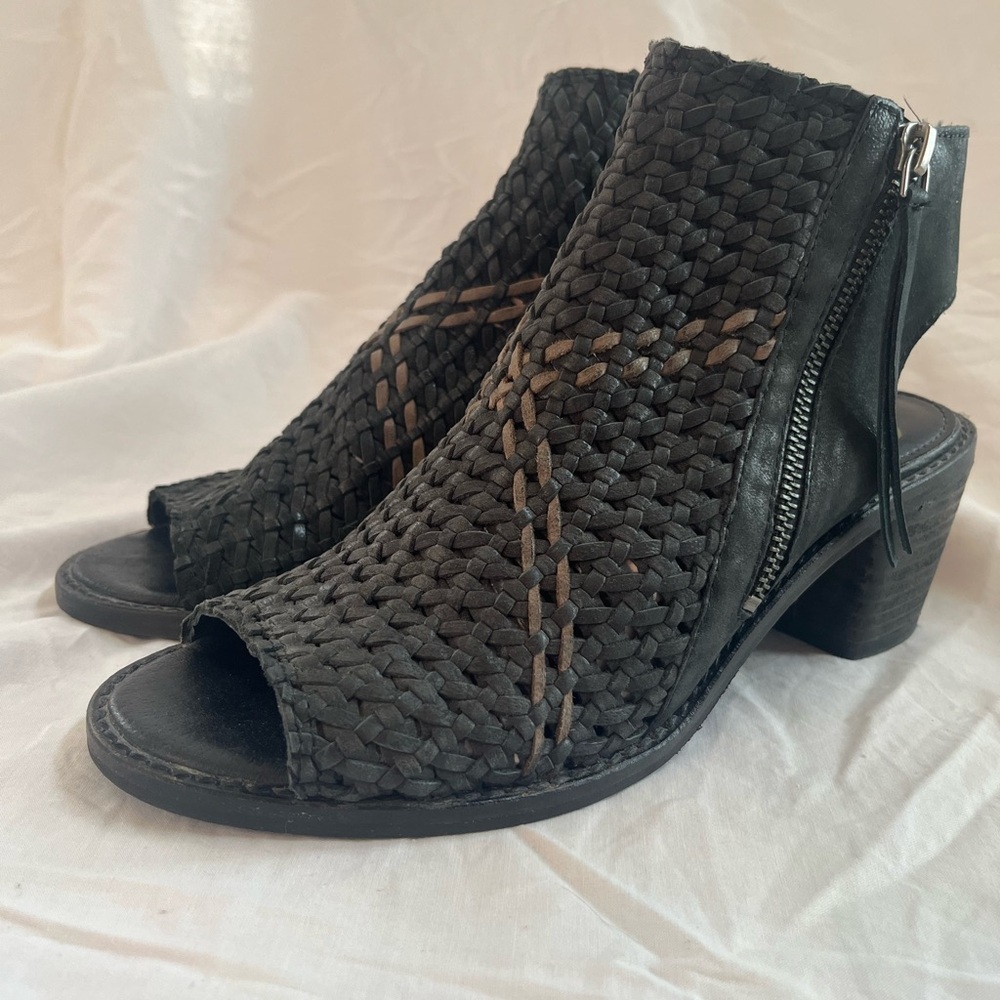 Sam Edelman Black and Brown Leather Woven Block Heel the Cooper